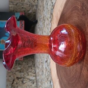 Vintage Mini Rainbow Amerina Crackle Glass Vase